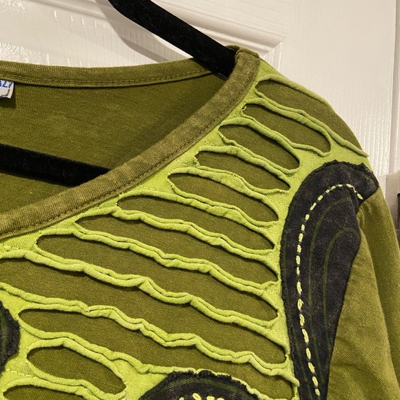 Mexicali Blues Size S Green Mixed Fabric Embroidered Boho Long Sleeve Top - Picture 7 of 11
